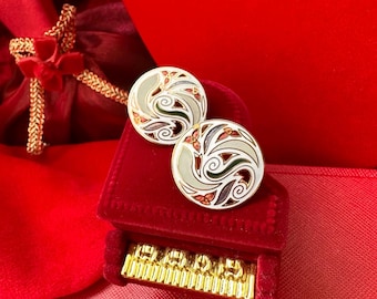 vintage cloisonne enamel flower stud earrings white gold tone