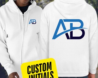 Custom 2-Letter Initial Full Zip Hoodie – Personalized Unisex Sweatshirt
