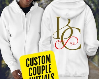 Custom Couple Initials Full Zip Hoodie – Cotton Blend Pullover