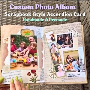 Handgemaakte vintage accordeon-plakboekkaart – aangepaste foto's, tekst en titel – Milieuvriendelijk cadeau met vintage envelop en cadeauverpakking