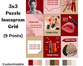 Custom 3x3 Instagram Puzzle Grid | 9 Posts Designed with your Photos, Text & Theme Colors | Custom Split Image Collage Editable Template