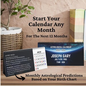 Aangepaste astrologische bureaukalender | Geautomatiseerd, start elke maand | Astrologische voorspellingen op basis van je geboortekaart