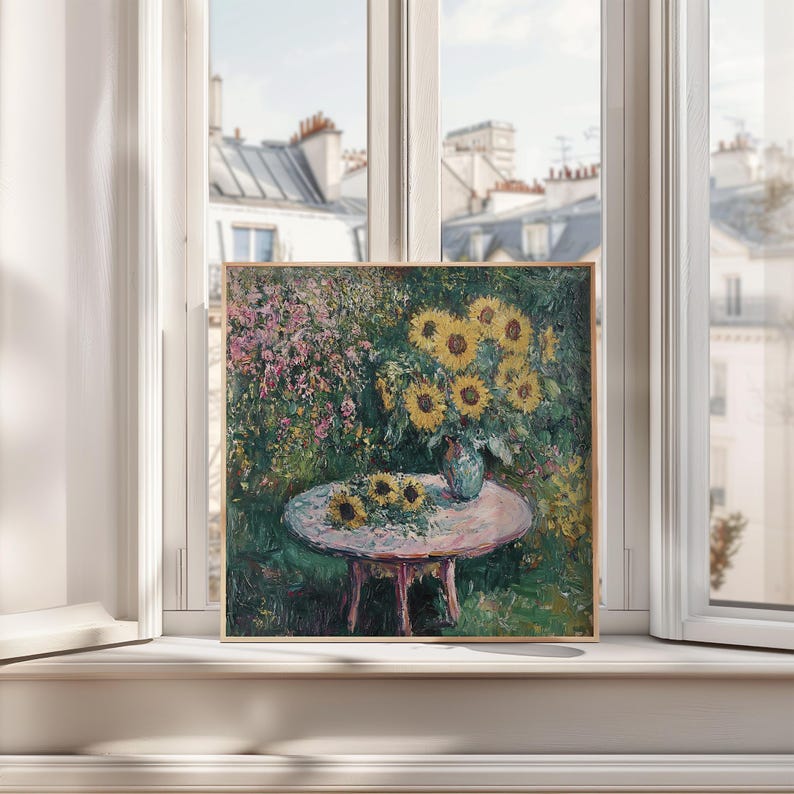 Sunflower in Spring Summer Garden, Botanical Wall Art, Abstract Flower