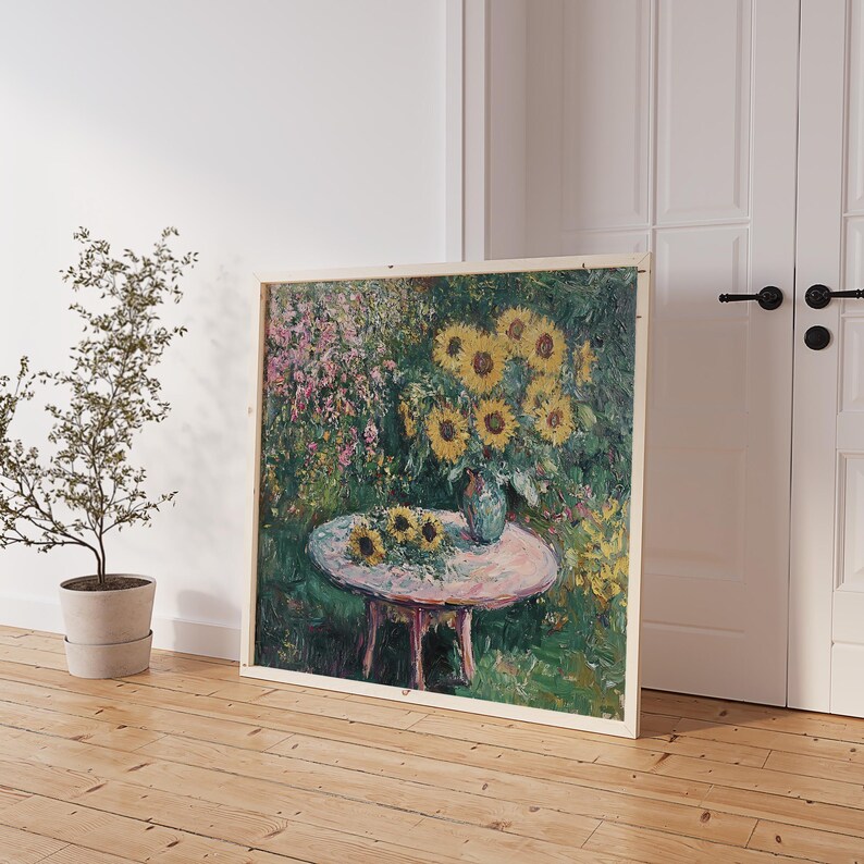 Sunflower in Spring Summer Garden, Botanical Wall Art, Abstract Flower