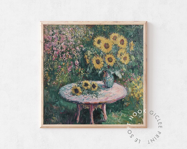 Sunflower in Spring Summer Garden, Botanical Wall Art, Abstract Flower