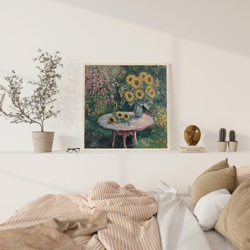 Sunflower in Spring Summer Garden, Botanical Wall Art, Abstract Flower