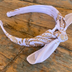 WHITE GOLD Metallic Bandana Knot Tie Headband, Tied Bandanna Head Wrap, Rock Fashion Headband