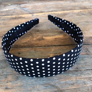 Black And White Polka Dot Print Headband,  Women&#39;s Hairband,  Pinup Head Wrap,  Fashion Headband