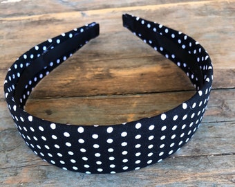 Black And White Polka Dot Print Headband,  Women's Hairband,  Pinup Head Wrap,  Fashion Headband