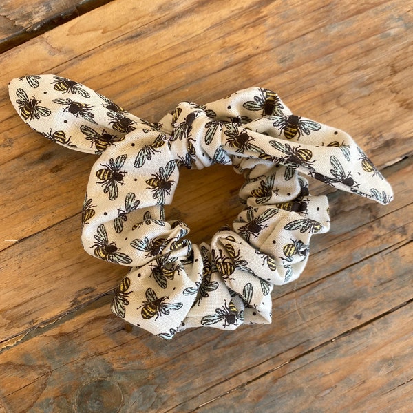 Honey Bee 2.0 Scrunchie Hair Tie, Elastic Hairband, Bee Scrunchie, Ponytail Holder, Top Knot Scunchie