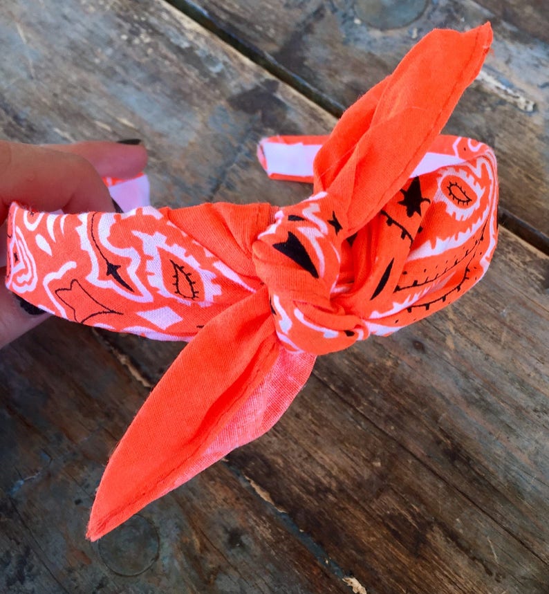 NEON ORANGE Bandana Knot Tie Headband Fashion Hairband Etsy