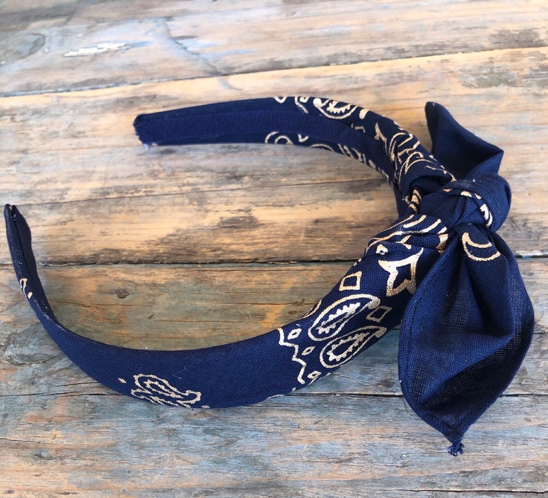 NAVY BLUE GOLD Metallic Bandana Knot Tie Headband Bandanna Etsy