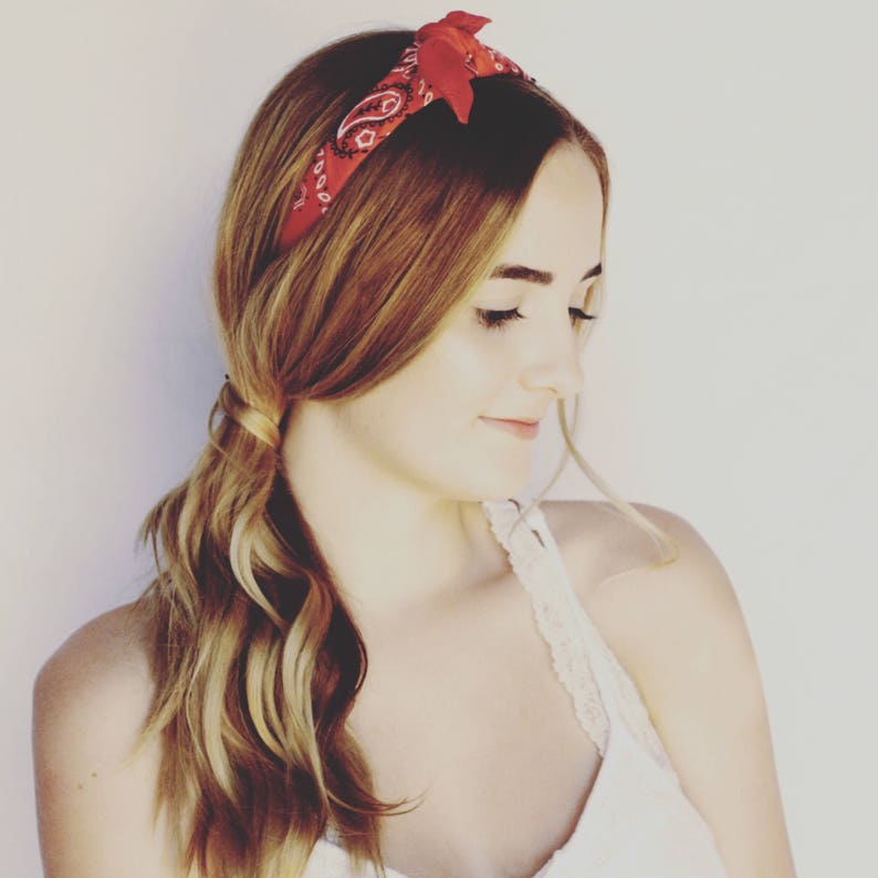 RED Bandana Knot Tie Headband Bandanna HeadWrap Rock Fashion Headband image 3