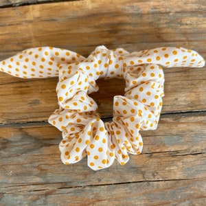 Vintage MUSTARD Polka Dot Scrunchies, Tied Scrunchie Set,  Hair Tie,  Women&#39;s Hair Accessories, Summer Scrunchies