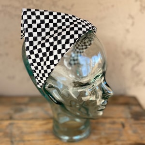 Checkerboard Triangle Head Scarf Headband, Boho Head Scarf, Disco Bandana, Hippy Headband, Pinup Headband, Bright Head Scarf