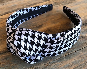 BLACK And White HOUNDSTOOTH Top Knot Headband Hairband Fashion Headband