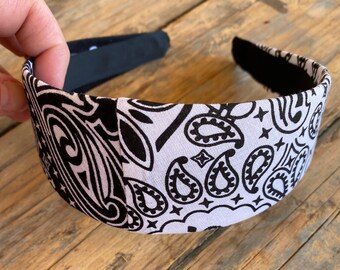 Black and White, Color Block Bandana Headband,  Street Style HairBand, Paisley Head Wrap