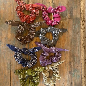 Tied Bandana Scrunchie ,  Hair Tie , Tied Scrunchies, Women&#39;s Hair Ties, Teen Hair Ties, Multiple Colors