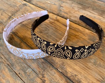 Gold Metallic Bandana Headband, Paisley HairBand, Women's  Head Wrap,  Bandanna Hairband