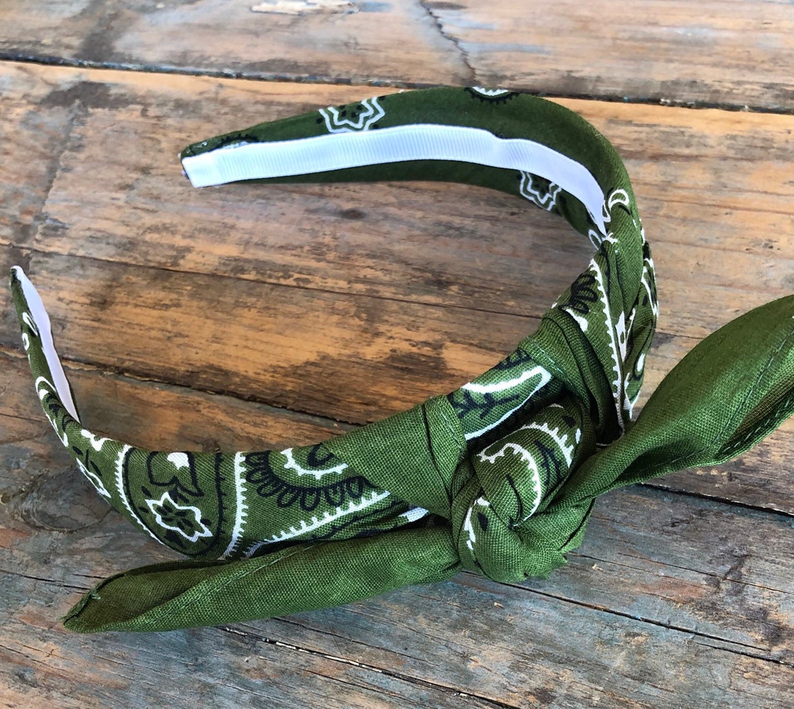 OLIVE GREEN Bandana Knot Tie Headband Paisley Bandanna Head Etsy