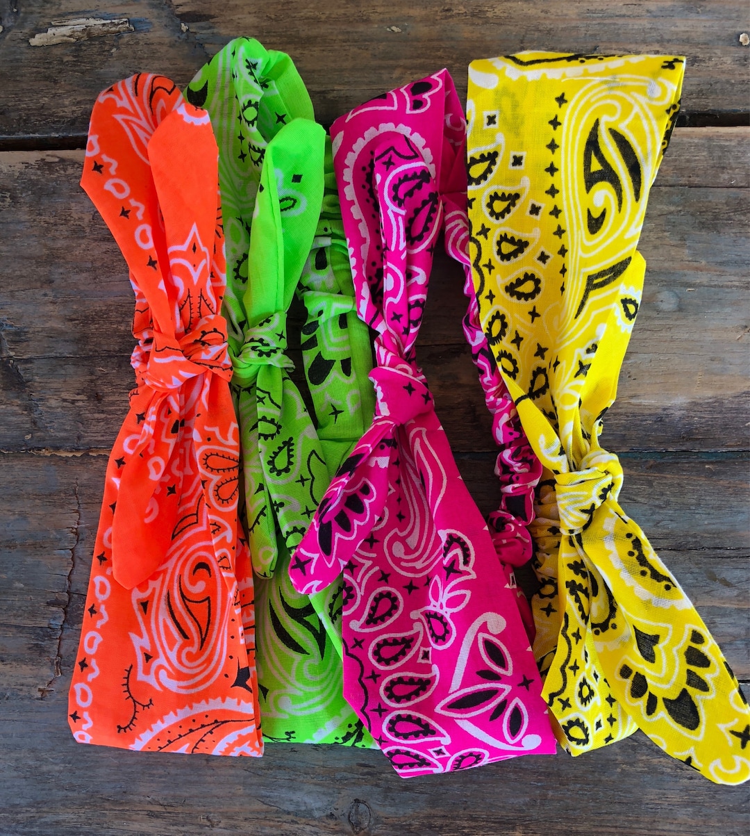 NEON Bandana Paisley Elastic Head Wrap, Bandana Headband, Bandana Head Wrap. Girls Hairband, Pin