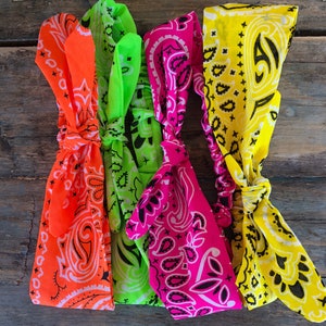 NEON Bandana Paisley Elastic Head Wrap, Bandana Headband, Bandana Head Wrap. Girls HairBand, Pin up Headband. Tied Headband, Festival