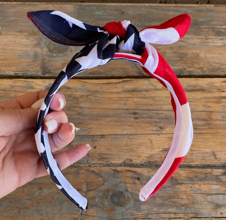American Flag Knot Tied Headband, Bandana Head wrap, Patriotic HairBand, American Headband, 4th of July Headband image 3