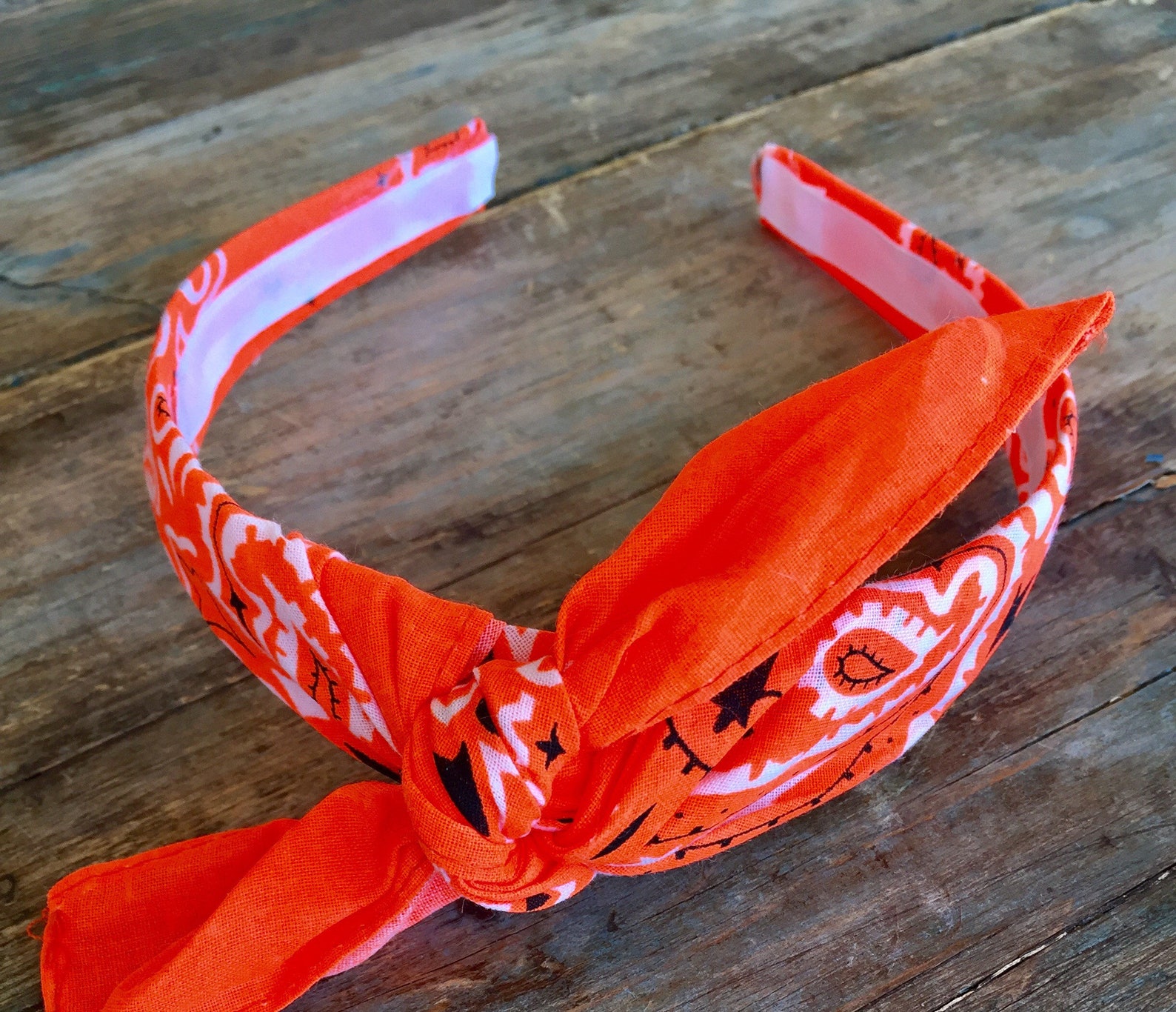 NEON ORANGE Bandana Knot Tie Headband Tied Headband Knot Etsy