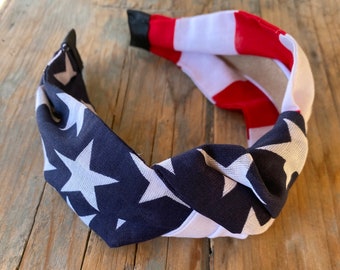 Top Knot American Flag Headband, Bandana Head wrap, Patriotic HairBand, American Headband, 4th of July Headband
