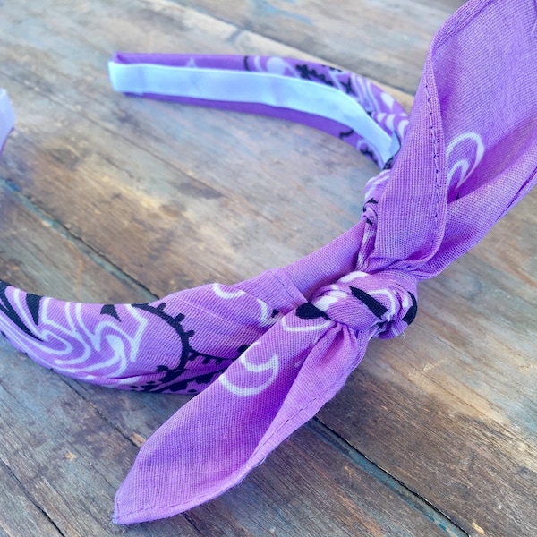 LAVENDER Bandana Knot Tie Headband, Paisley Bandana Headscarf, Bandana Hairband,  Unisex Headband