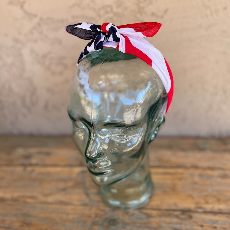 American Flag Knot Tied Headband, Bandana Head wrap, Patriotic HairBand, American Headband, 4th of July Headband image 5