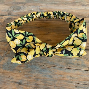 Lemon Elastic Head Wrap,  Lemon Headband, Fruity Head Wrap,  Pin Up Head Wrap, Pin Up HairBand, Elastic Head Wrap, Lemon Print Headband