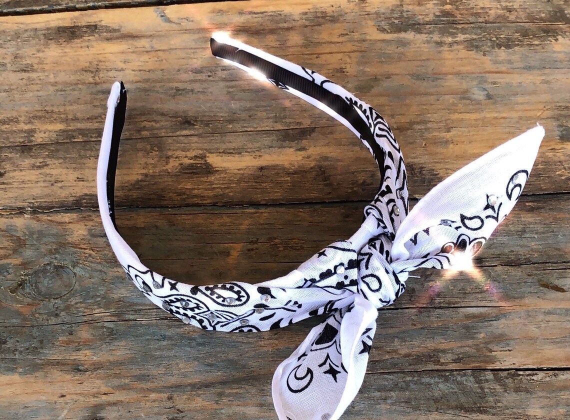 WHITE Crystal Bandana Knot Tied Head Wrap Rock Fashion Etsy