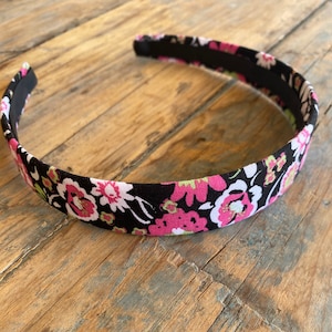Pretty Pink Floral Headband, Women&#39;s Hairband, Flower Head Wrap,  Fashion  Floral Headband, Black and Pink Flower Headband