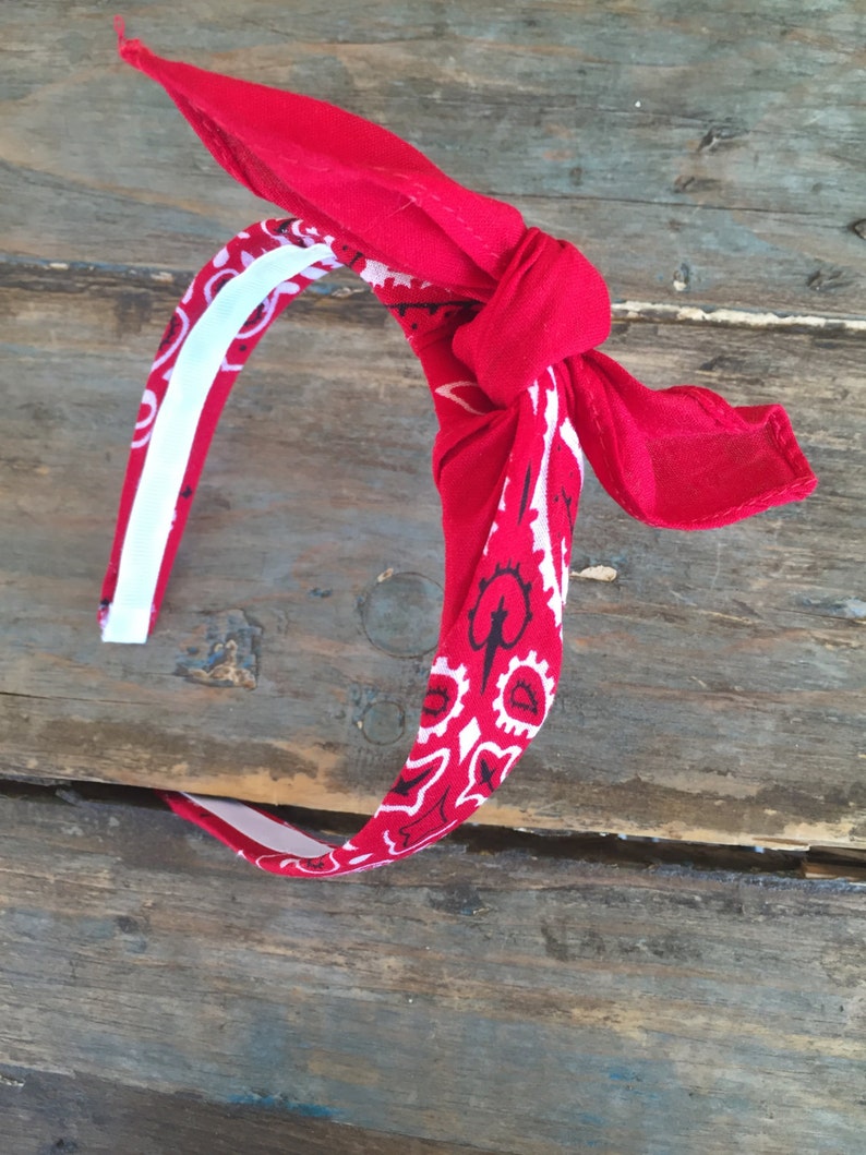 RED Bandana Knot Tie Headband Bandanna HeadWrap Rock Fashion Headband image 2