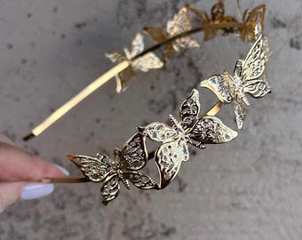 3D Butterfly Gold Headband: Dainty Cosplay Fairy Crown