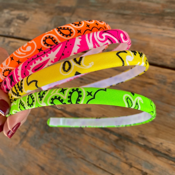 Skinny Neon Bandana Headbands, Bright Hairband, Women's Fashion Headbands, Girls Headbands, Skinny Neon Headbands