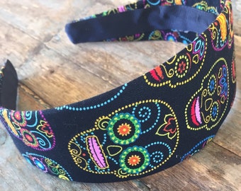 Black Dotted Sugar Skull Headband Hairband Head Wrap Fashion Headband