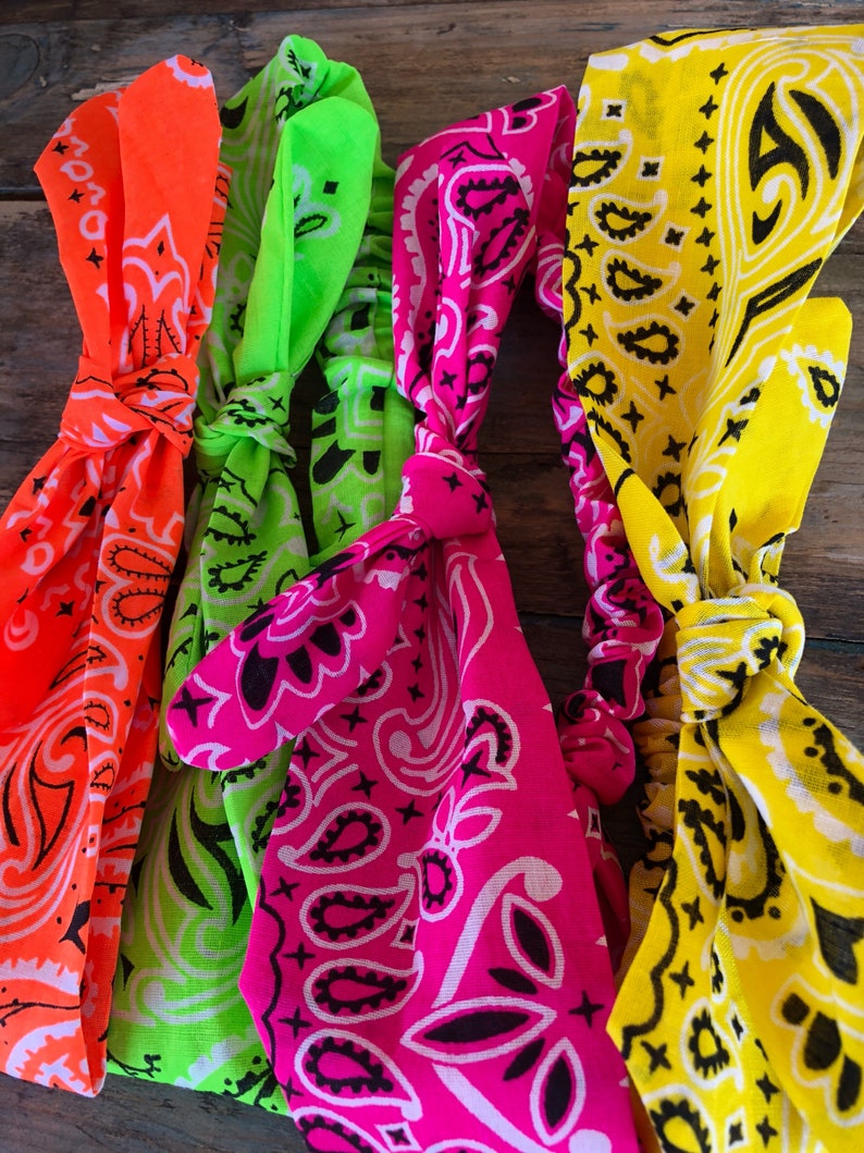 Neon Bandana Paisley Elastic Headwrap Headband Bandanna Etsy