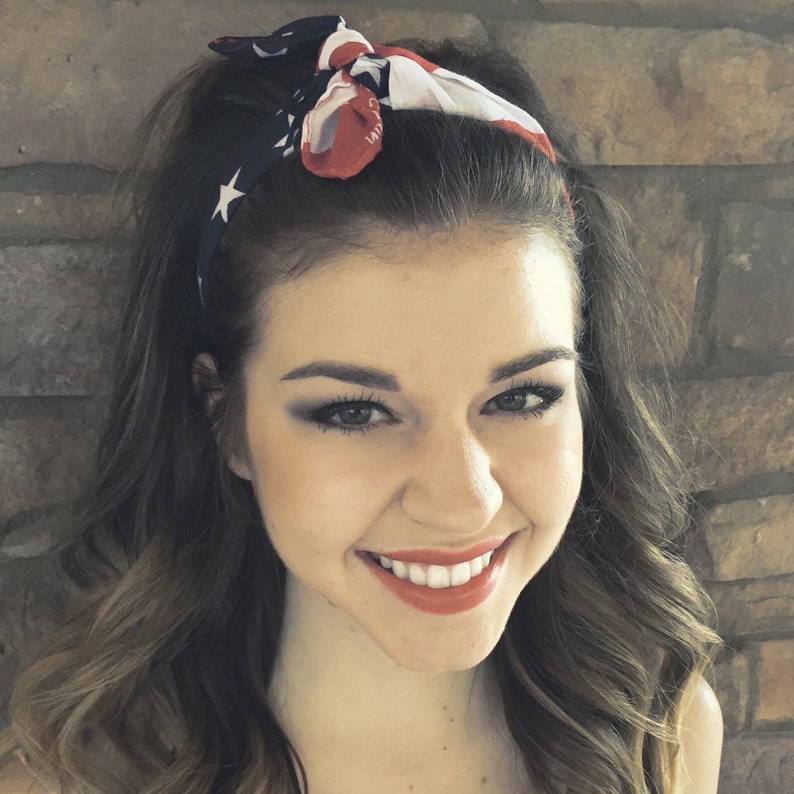 American Flag Knot Tied Headband, Bandana Head wrap, Patriotic HairBand, American Headband, 4th of July Headband image 7