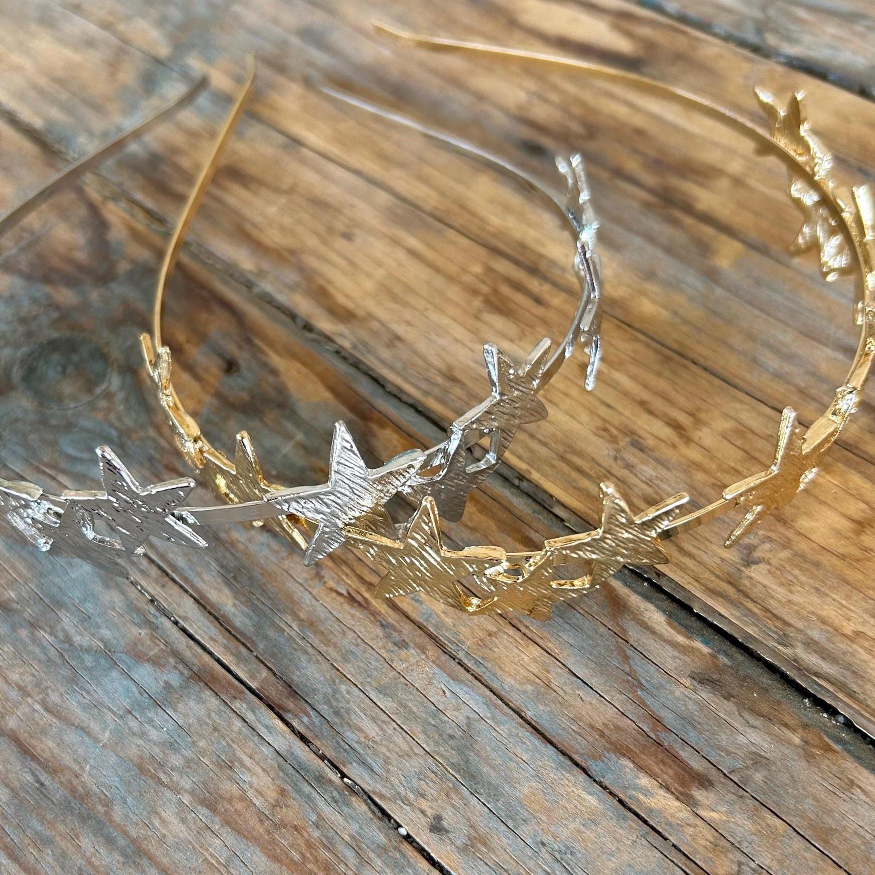 Vintage Silver Starburst & Crystal Star Headband Silver Star Headband - Etsy main image 2