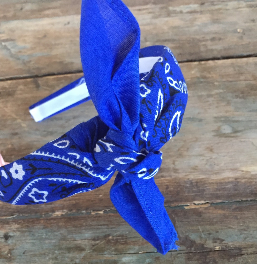 ROYAL BLUE Bandana Knot Tied Headband, Pin up Head Wrap, Women's Rock