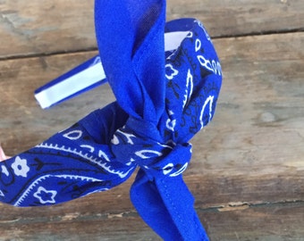 ROYAL BLUE Bandana Knot Tied Headband, Pin Up Head Wrap, Women's Rock Fashion Headband, Tied Headband