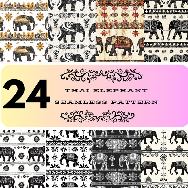 24 files Elephant Pants Thailand Seamless Pattern, Harem Pants Seamless, Boho Chic Mandala, Ideal for Festivals and Beach Party.