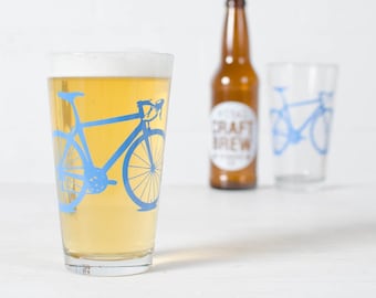 VITAL Bike GLASSWARE SET of 2 screen printed bicycle glasses Pint size