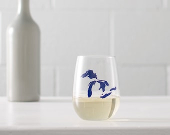 Great Lakes Stemless Wine Glasses, Navy Silhouette, Set of 2