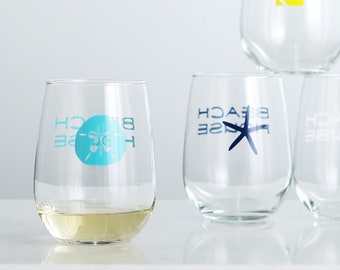 Beach House Stemless Wine Glasses, set of 2