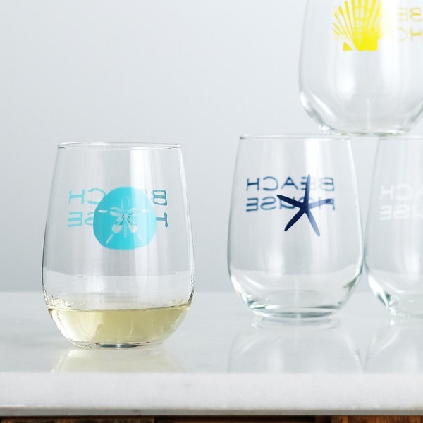 Beach House Stemless Wine Glasses, set of 2