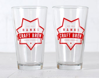 CUSTOMIZED PINT- "Craft Brew" design on 6 pint glasses