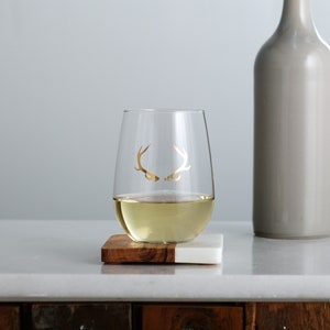 Antler Stemless Wine Glass, Set of 2 - 20K Gold screen print